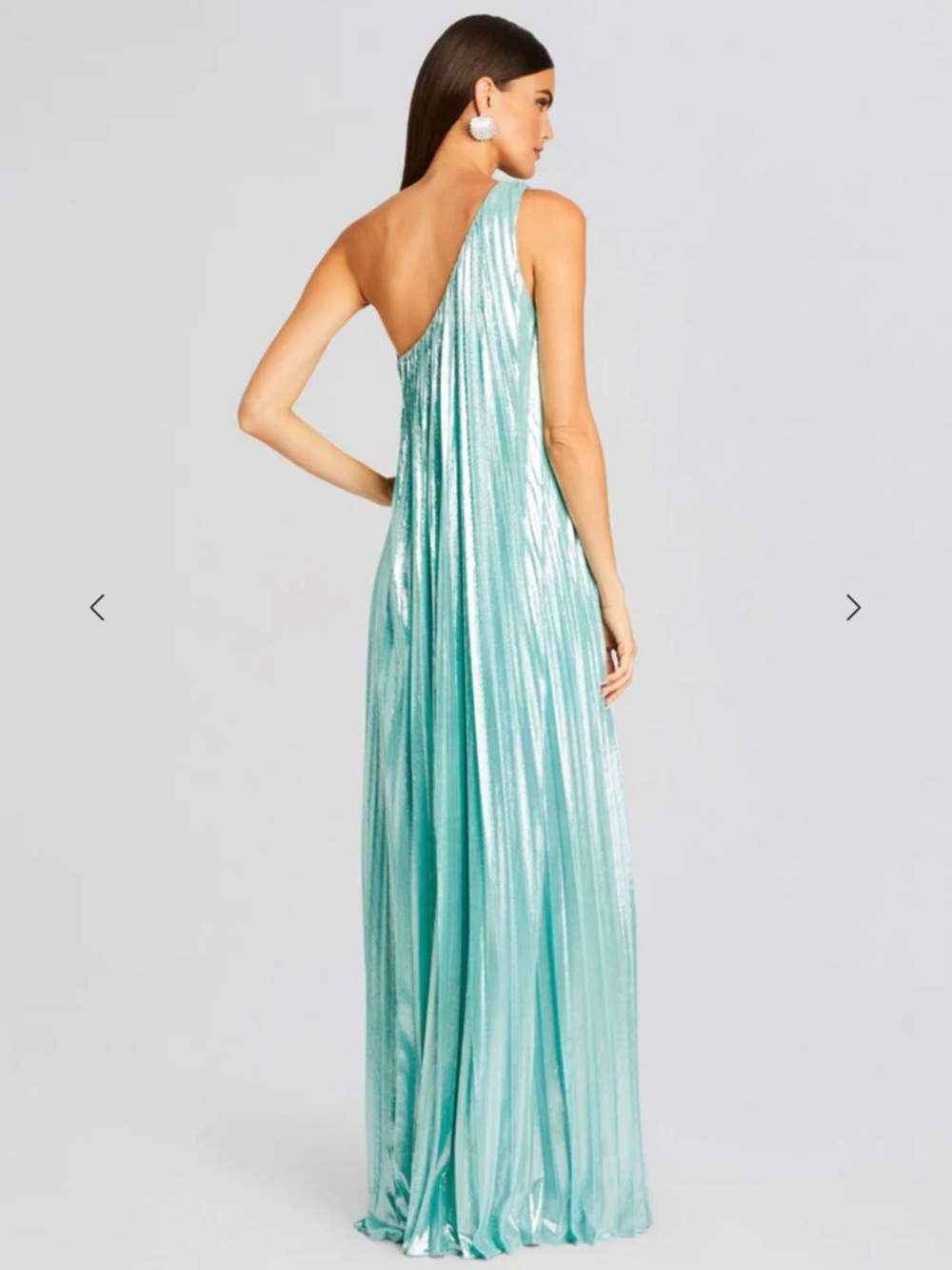 Retrofete One-Shoulder Metallic Aqua Gown